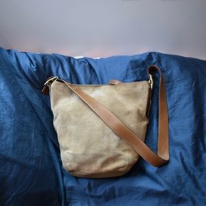 Coach Taupe Suede Bucket Hobo - Small
